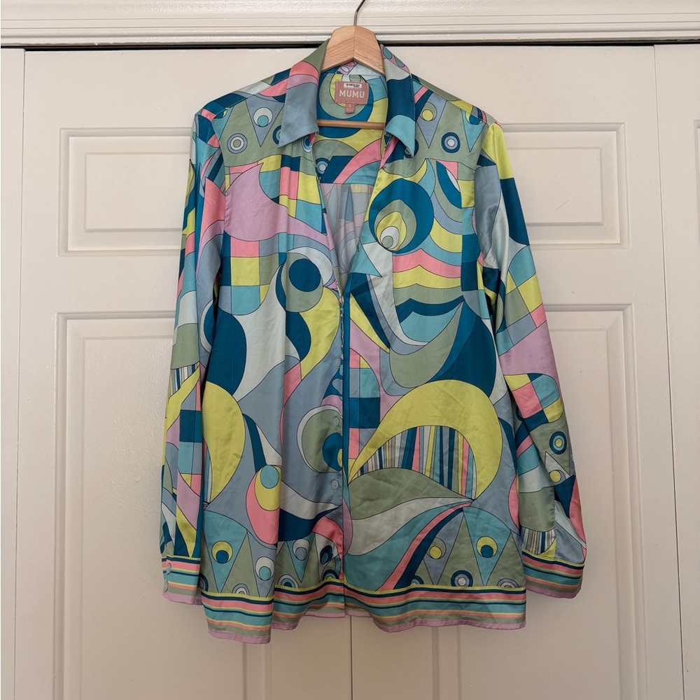 Show Me Your MuMu Pastel Geometric Button Down Shirt